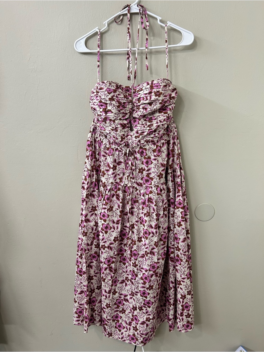 Jason Wu Keyhole Halter neck Pink Brown Floral Midi Dress Sz S Summer Vacation